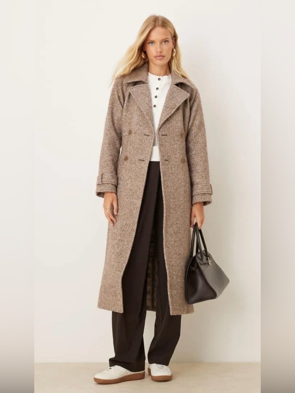 Abercrombie & Fitch Long Wool-Blend Herringbone Coat - Brown